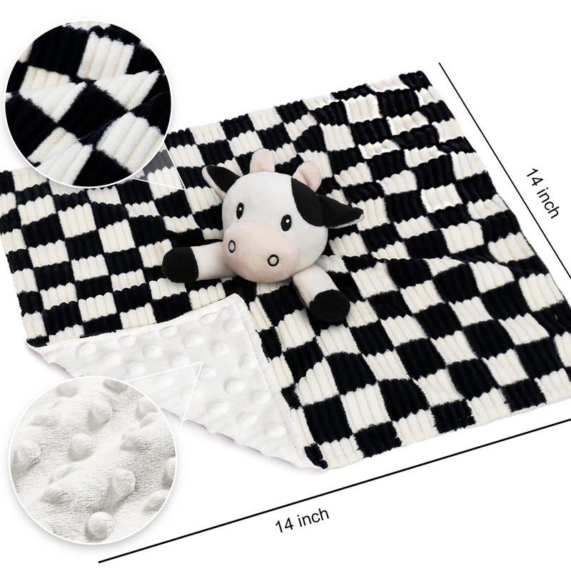 BEILIMU Cow High Contrast Baby Security Blanket for Babies, Soft 3D Checkerboard Lovey with Minky Dot Fabric Backing, Newborn Boys and Girls Snuggle Stuffed Animal Blankie 14 Inch - Image 3